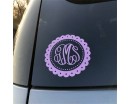 Monogram Sticker with Frame Border - Custom Monogram Car Decal - Personalized Initial Letter Vinyl Yeti Circle Script Block Heart Diamond Fishtail Vine Cursive Stacked for Laptop Bottles Cup 